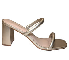 Women's Sz 8 Chunky Heeled Mule 2-Strap Sandal  Block Mid Heel Square Toe Dress