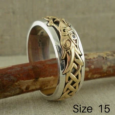 Sterling Silver & 10K Celtic Dragon with White Sapphire Ring KEITH JACK Size 15