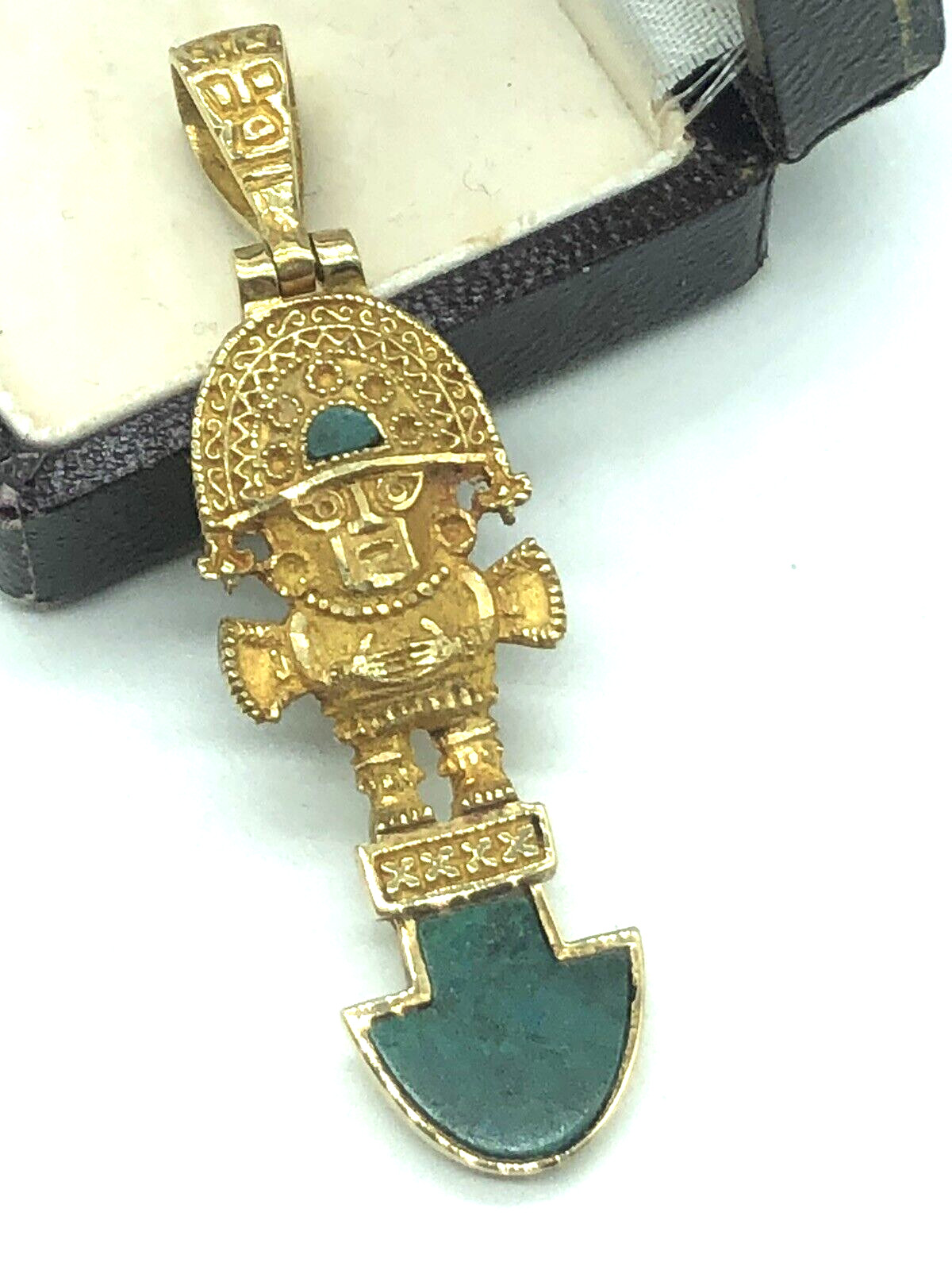Peruvian Tumi 18k Solid Gold Green Malachite Inla… - image 5