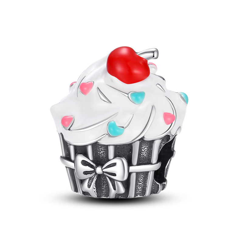 Cupcake Bow Cake Charm Gift 925 Sterling Silver Cherry On Top-image