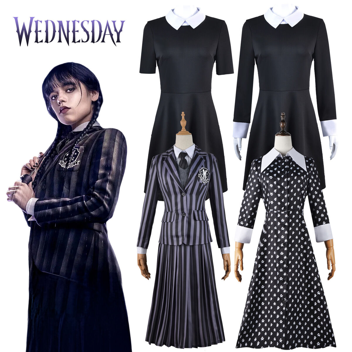 The Addams Family Wednesday Addams Halloween Cosplay Costume