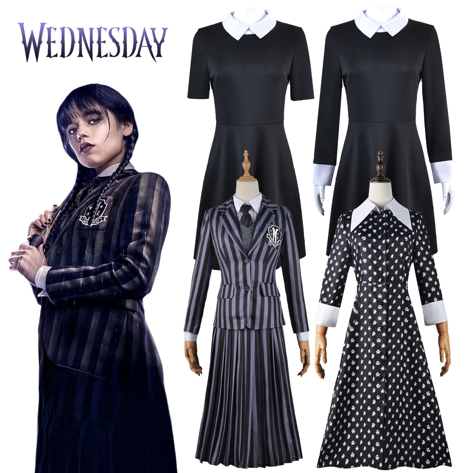 Wednesday Addams Cosplay Costume Dress Addams Family Halloween School  Uniform US