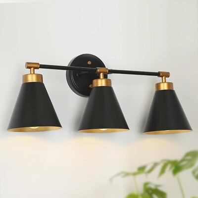 classy leaves Bathroom Light Fixtures, Black Gold 3 Light Vanity Lights (4-5)