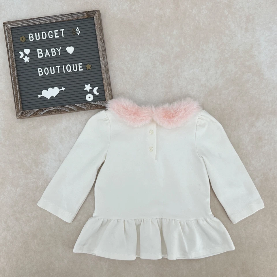 JANIE AND JACK Prima Ballerina Faux Fur Collar Peplum Top Shirt Size 6Y - Image 3 of 3