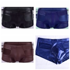 Herren Lackleder Boxer Hohl Out Slip Shorts Slim Niedrige Taille Unterwäsche