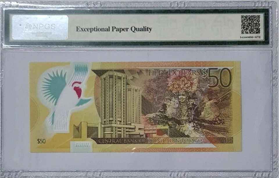 2014 Trinidad & Tobago $50 COMMEMORATIV NPGS67 EPQ SUPERB GEM UNC'Polymer'{P-54} - Image 2 of 4