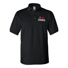 Polo Shirts for Men I Love Gambia Cotton Short Sleeves Golf Tees