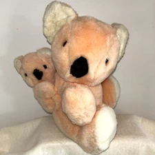 Vintage 1987 Applause 10" Pink Plush Koala Mom and Baby Bear Stuffed Animal