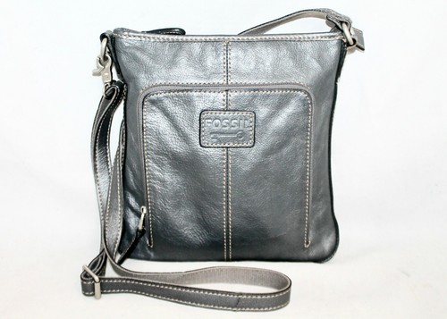 FOSSIL Pewter Gray Leather Slim 