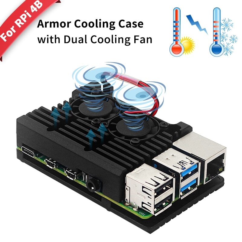 Raspberry Pi 4 Model B 4GB ＋ ケース・ファンセット Raspberry Pi 4 Model B Case with Dual Cooling Mini Fans Alloy