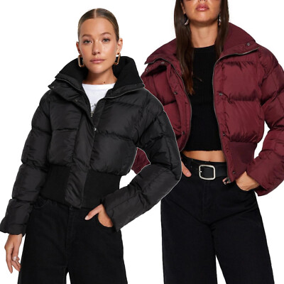 Bomberjacke Damen Winter kurz unifarben Reißverschluss gefüttert neu