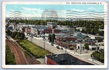 Postcard ND Dickinson North Dakota Birds Eye View Railroad Gas Station C18