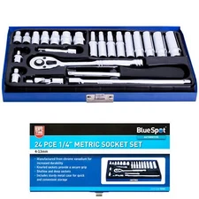 Bluespot 24pc 4mm - 13mm Metric Standard & Deep Socket Set 1/4" Drive Ratchet