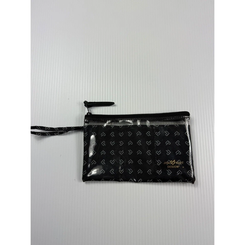 Jon Hart Design Clear Pouch Wristlet Black Heart Print Travel Accessory