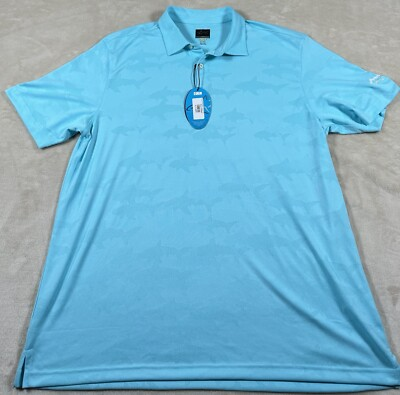 #ad NWT Greg Norman Performance Polo Shirt Mens XL Blue Shark Logo Collar #11 $11.55
