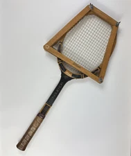 Vintage Wilson Conqueror Tennis Racket Wood Wooden Cover Strata Bow 4 1/2 Grip