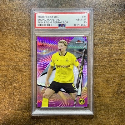 2020-21 Topps Finest - Erling Haaland #24 Pink Refractor #44/125 PSA 10