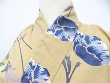 JAPANESE KIMONO YUKATA BEIGE 163cm 5 ft 4 in COTTON AA7786