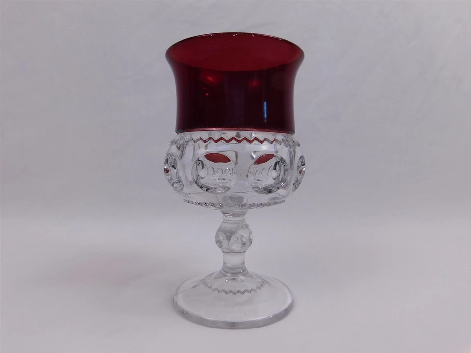 Antique Ruby Stained Etched Kings Crown Glass Goblet Souvenir St. Paul Minn. 4" - Image 3 of 4