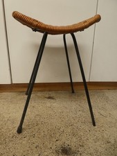 1950s 60s METAL FRAME WOVEN CANE SEAT STOOL ORIGINAL MID CENTURY CHAIR