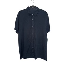Theory Mens Knit Button Up Short Sleeve Shirt Navy Casual Modern XL