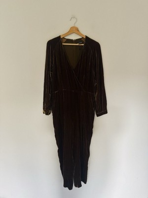 Whistles Jumpsuit Gr. 14 Grün Samt Faux Wickel Weites Bein Seidenmischung Party