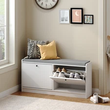 Entryway Shoe Storage Bench with Cushion, Shoe Cabinet Organizer
