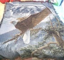 MOHAWK Home Bald Eagle Tapestry Throw Fringe Rectangular 47"x54" Made in USA