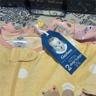 Gerber 2pc Sleep N' Play Footed Zip Cotton Knit Sleeper 3-6M Yellow/Pink
