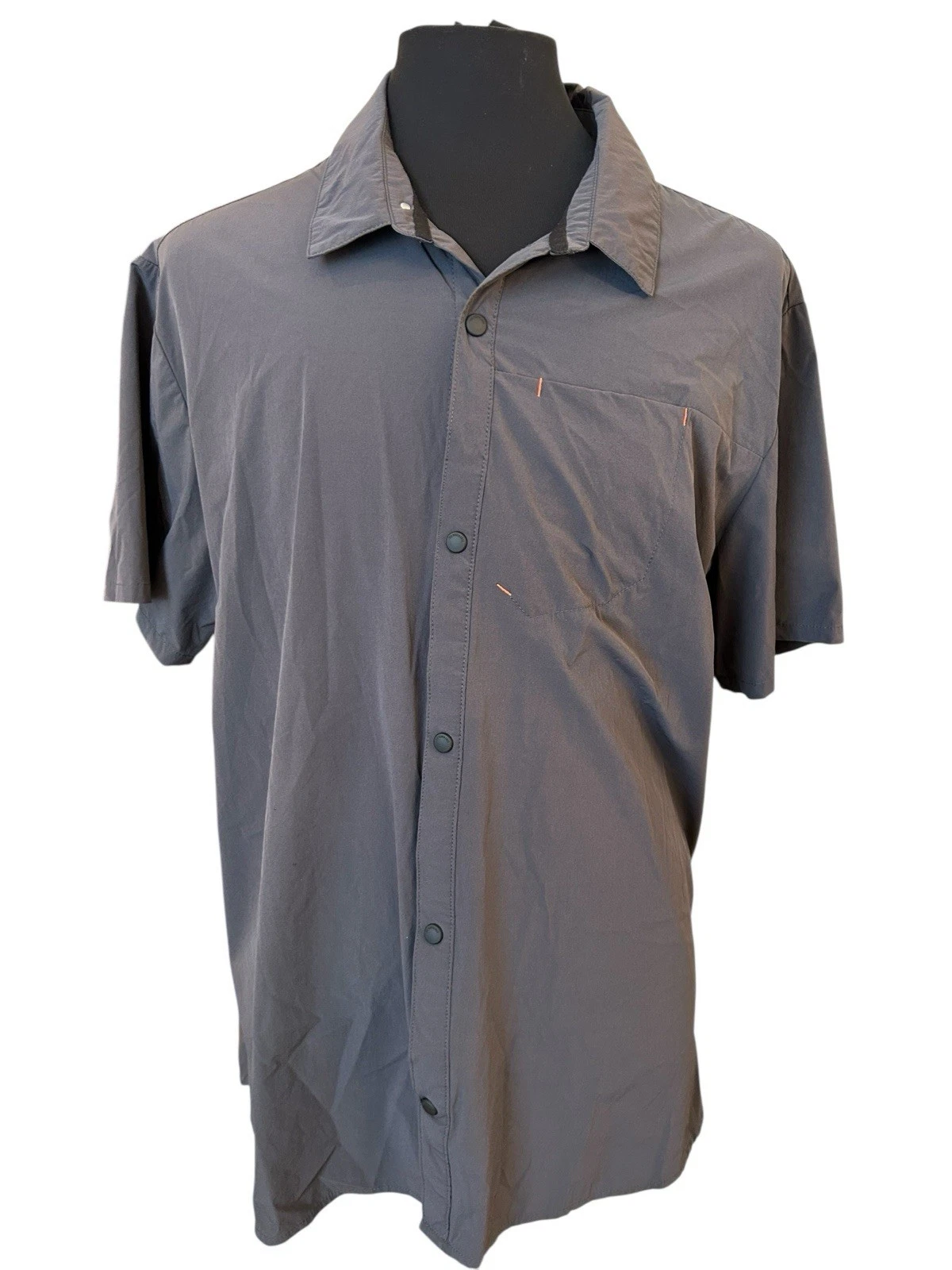 North Face Grey Snap Button Hiking Shirt Orange Stitch Vented Mens XXL