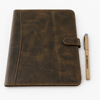 Leather Portfolio Padfolio Set - Full Grain Leather, Notepad & Pen Included