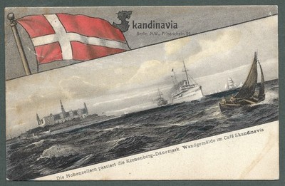 DR, 1905, Berlin, AKS Halensee, AK Hohenzollern passiert die Kronenborg Dänemark
