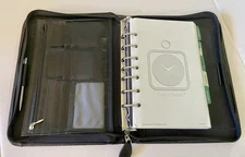 Vintage 90s Black Leather DAY-TIMER Binder Planner Organizer Zipper Portfolio