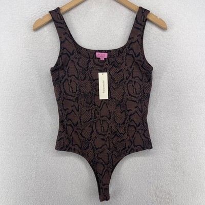 FRANCESCAS Bodysuit S MI AMI One Piece Snakeprint Square Neck Brown NEW