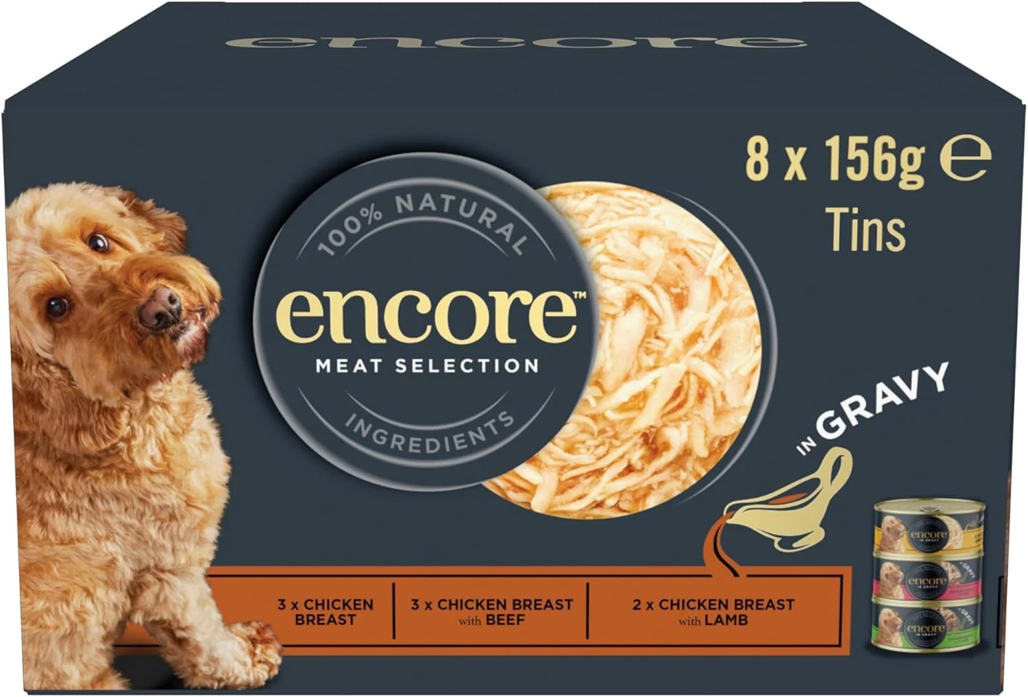 Encore 100% Natural Adult Wet Dog Food Tins, Grain Free Meat Selection Multipack