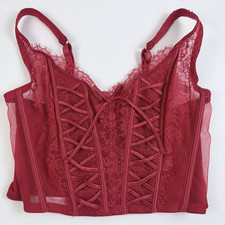 Victoria's Secret Dream Angels Unlined Lace-Up Mesh Corset Top Red S-DD NWT