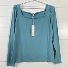 EDC By Esprit Shirt Womens XL Blue Organic Cotton Long Sleeve Square Neck NWT