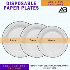 Disposable White Paper Plates 23cm  9" for Catering, BBQ, Wedding & Picnic Party