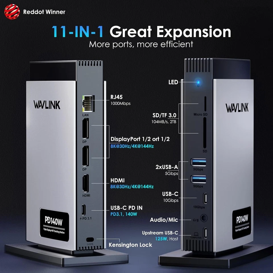 WAVLINK Laptop Docking Station USB C Triplo Display - Immagine 2 di 4