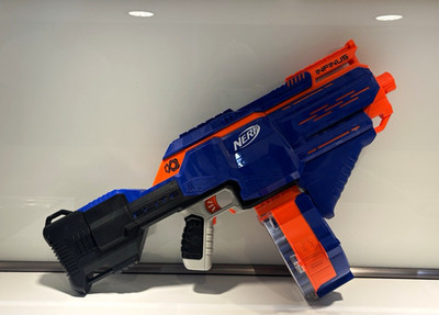 NERF Elite Infinus Dartblaster mit Trommelmagazin, blau/orange + 25 Pfeile extra