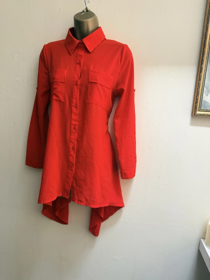 Arrogant Cat Red Blouse Asymmetrical Pleated Shirt Size Small  - Image 2 of 4