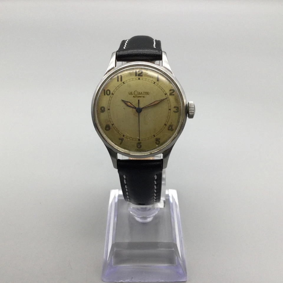 Vintage LeCoultre Automatic 12A Bumper Watch Mens 33mm Silver Case Leather - Image 2 of 4