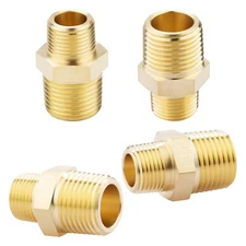 KOOTANS 1/2 NPT x 3/8 NPT Male Solid Brass Hex Nipples, Heavy Brass Pipe Adap...