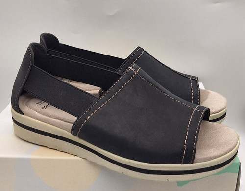 Earth Origins Carly Connie Black Leather Comfort Sandal US 6 UK 4 EUR 36.5 WIDE