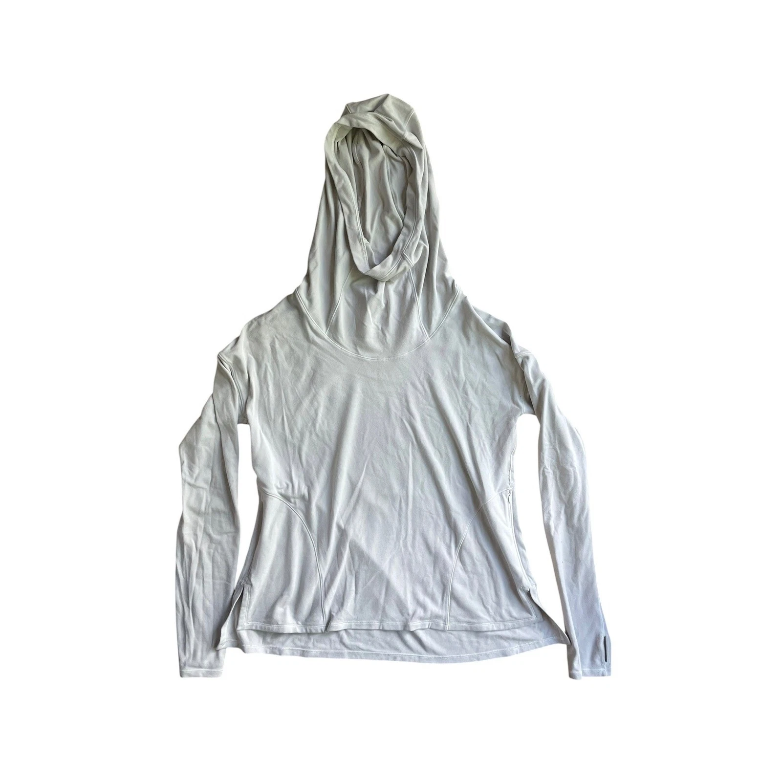 Lululemon Womens Size 6 Light Gray Long Sleeve Hooded Running Top Thumbholes