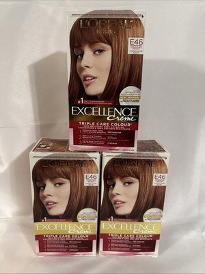 L'Oreal Paris Excellence Creme Hair Color E46 Copper Red Brown Lot of 3 NIB