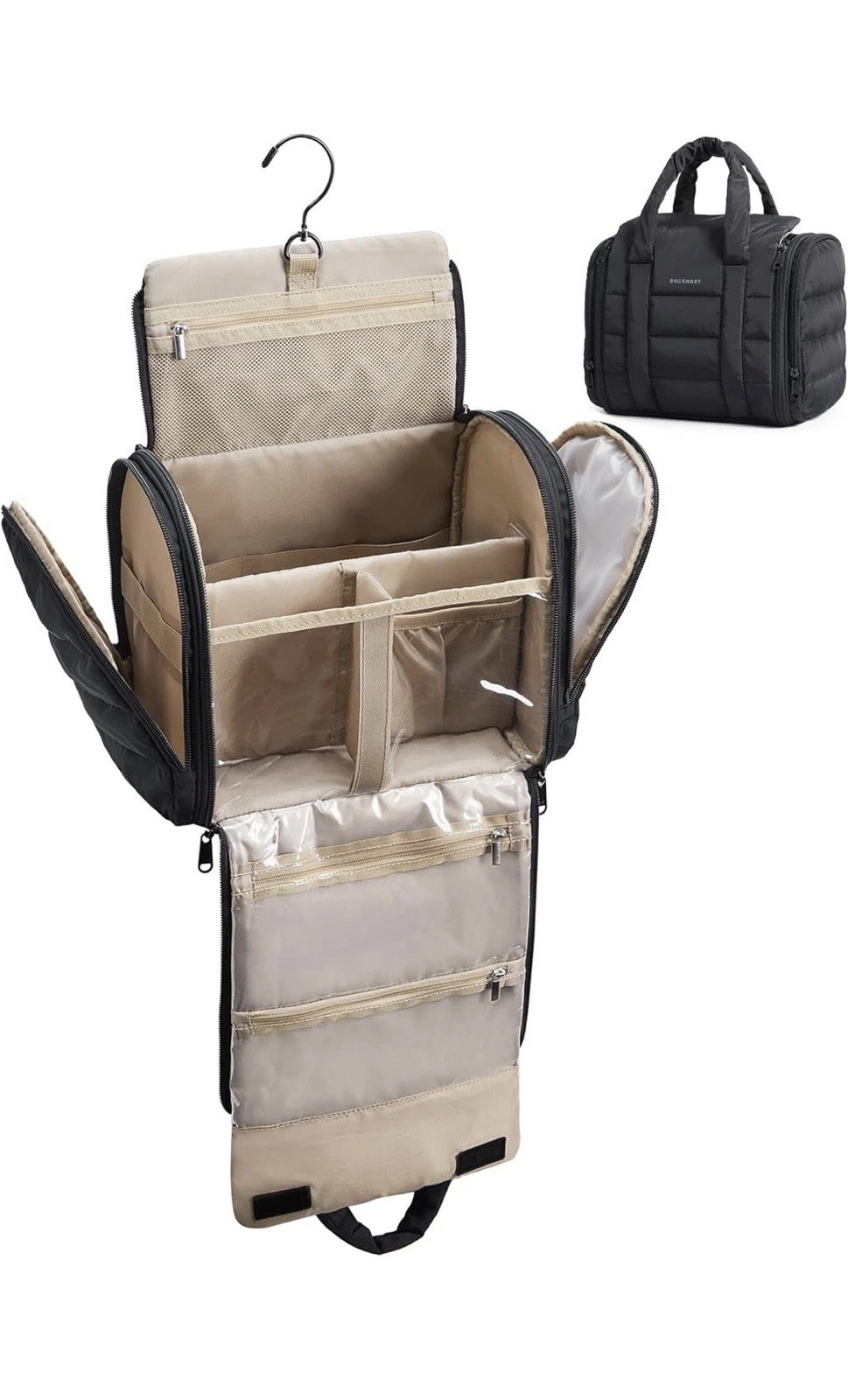 Travel Toiletry Bag Puffy Water-resistant Fabric Hanging Organizer