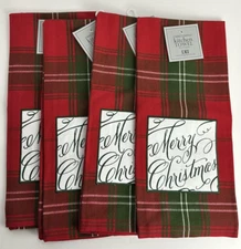 NWT DII Design Imports Red Plaid Merry Christmas Kitchen Hand Dish Tea Towel Set