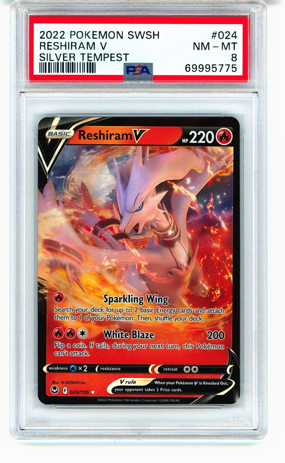 💎PSA 10 GEM MINT 2022 Pokemon Silver Tempest RESHIRAM V #024 Ultra Rare  Holo