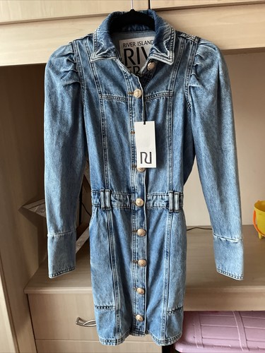 river island puff sleeve denim dress 